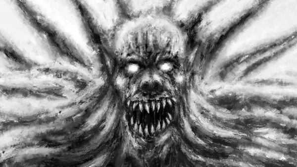 Straszny Demon Się Śmieje Wściekły Nieumarły Krzyczy Straszna Ilustracja Horrorze — Zdjęcie stockowe