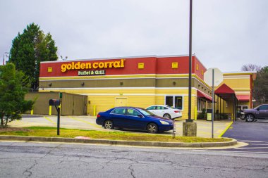 Gwinnett County, Ga / USA - 02 19 20: Golden Corral restoran manzaralı