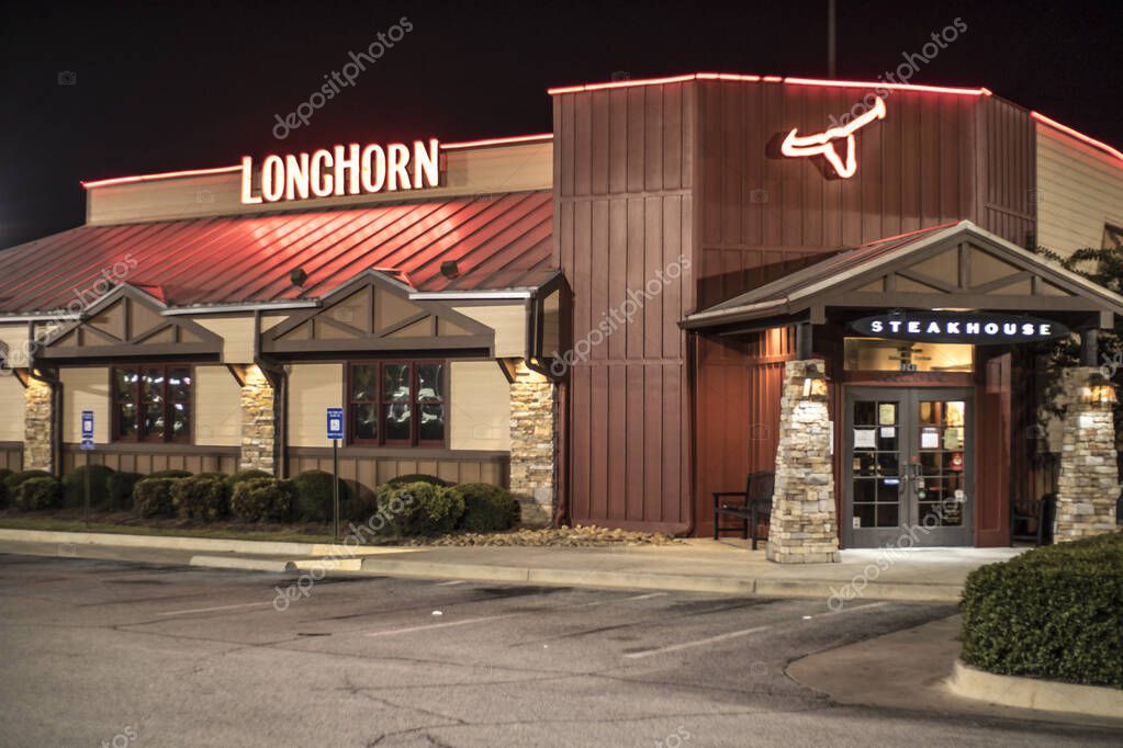 North Augusta, SC / USA - 11 20 20: LongHorn Steakhouse Restaurant entrance and side at night