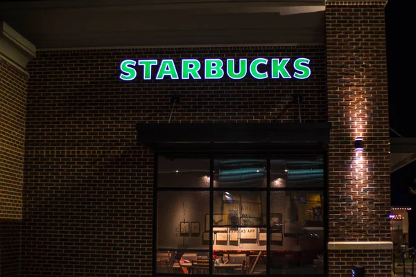 Augusta Usa Starbucks Coffee Restaurant Night Store Entrance Sign — Stock Photo, Image