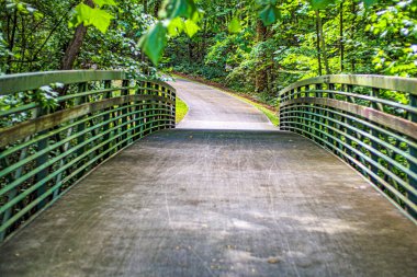 Paulding County, Ga USA 06 11: 20 Gümüş Kuyruklu yıldız yolu manzarası kaldırımlı yürüyüş yolunda bir köprü üzerinde