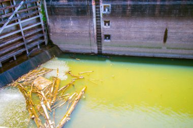 Augusta, Ga USA - 07 04 20: Lock and Baraj ve yeşil su