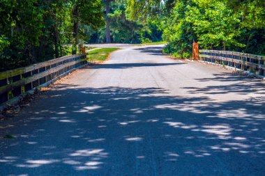 Augusta, Ga USA - 07 04: 20: Lock and Baram açık hava manzaralı ahşap bir demiryolu köprüsü ve İspanyol yosun ağaçları