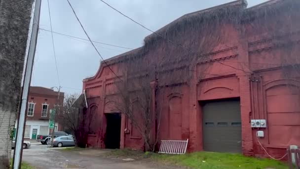 Waynesboro Usa Pan Overgrown Vintage Brick Building Alley Way Waynesboro — стокове відео