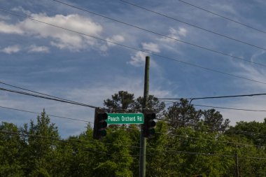 Augusta, Ga USA - 04: 18 21: Şeftali Bahçesi trafik lambası sokak ismi
