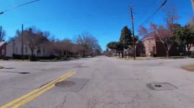 Augusta, Ga USA - 02 21 21: POV FPV driving  historic downtown Augusta Georgia old buildings - Telfair street