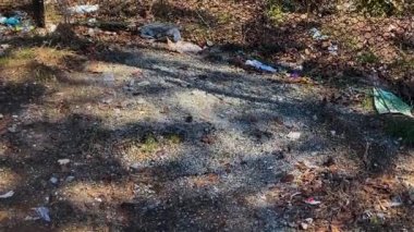 Burke County, Ga USA - 02 21 21: Georgia kırsalındaki yeşil tel örgülerin arkasına çöp yığını