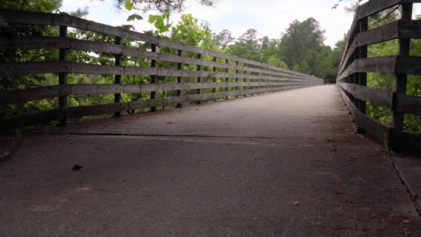 Dallas Usa Silver Comet Trail Lady Rides Bike Wooden Bridge — Stock Video