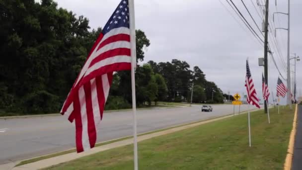 Columbia County Usa 2021 Row American Flags Traffic Celebrans United — Wideo stockowe