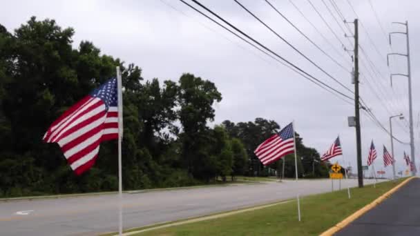 Columbia County Usa 2021 Row American Flags Traffic Celebrans United — Wideo stockowe