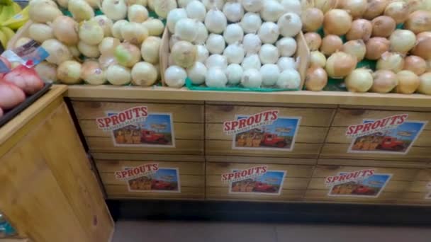 Augusta Usa Sprouts Tienda Comestibles Supermercado Por Menor Interior Inclinación — Vídeos de Stock