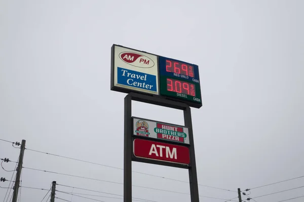 Augusta Usa Gas Price Street Sign Ampm Travel Center Gas — Stock Photo, Image