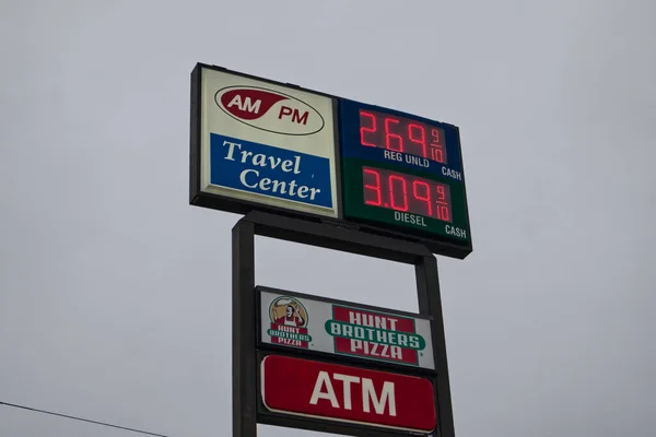Augusta Usa Nahaufnahme Gaspreis Straßenschild Der Ampm Reisezentrum Tankstelle Highway — Stockfoto