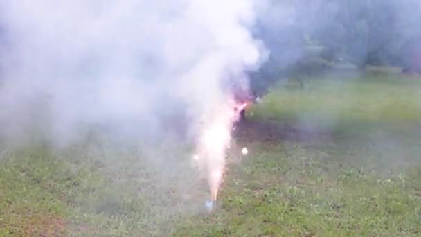 Fireworks Exploding Backyard Small Fireworks Long Duration — Stock Video