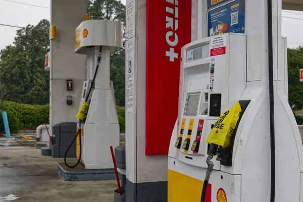 Augusta Usa Shell Tankstelle Aus Gelben Säcken Pumpen Koloniale Pipeline — Stockfoto
