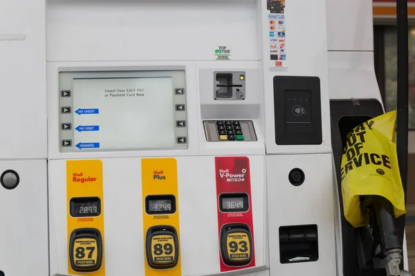 Augusta Usa Shell Tankstelle Aus Dem Gelben Sack Pumpen Koloniale — Stockfoto