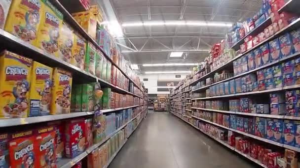 Augusta Usa Walmart Supercenter Sartén Interior Del Pasillo Cereales — Vídeos de Stock
