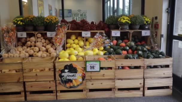 Augusta Usa Sprouts Kleinhandel Luxe Supermarkt Interieur Pan Oogst Display — Stockvideo