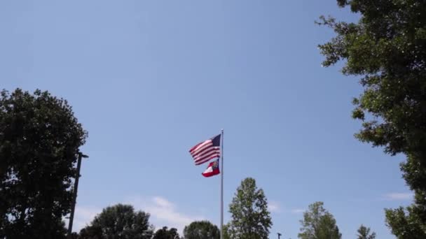 Amerikaanse Georgische Vlaggen Wapperen Wind — Stockvideo