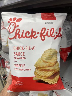 Lakeland, Fla USA - 12. 04 25: Walmart Lakeland Florida Chick Fil A bag chips Waffle style
