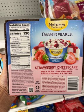 Warrenton, Ga USA - 04 20 25: Grocery store Natures premium frozen parfait strawberry cheesecake back label