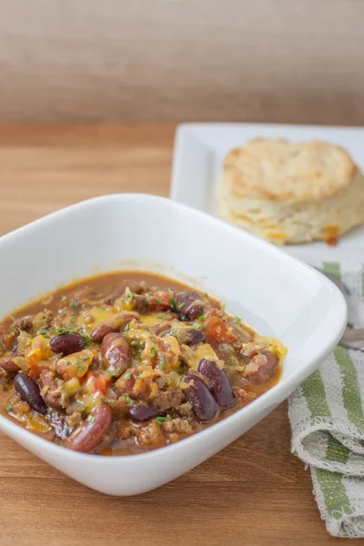 Chili in a white bowl — Stock Photo, Image