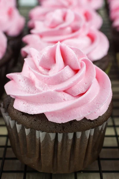 粉红色的糖衣的巧克力蛋糕 — 图库照片