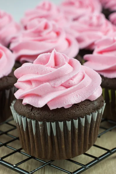 Gâteaux au chocolat avec glaçage rose — Photo