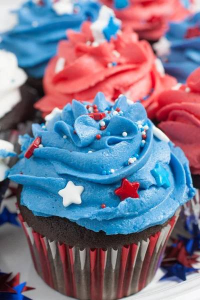 Patriottische Chocolade Cupcakes Stockfoto