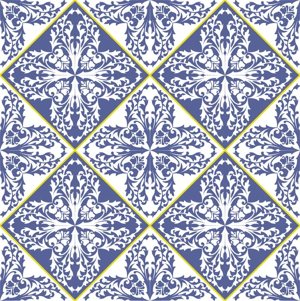 Mediterranean traditional blue and white tile pattern. Arabesque ceramic tile. — Stock Vector