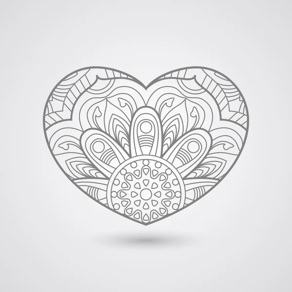 Floral decorative black heart. Patterned vector heart. — Stock Vector