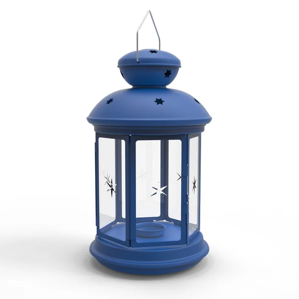 Fener mum, mavi kutu ve üzerinde beyaz izole yıldız delikli cam için