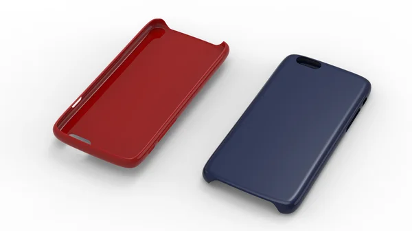 Étuis en plastique pour smartphone. Couleurs rouge et bleu uni — Photo