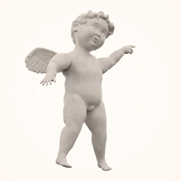 Tombul erkek çocuk kanatlı melek beyaz izole mermer
