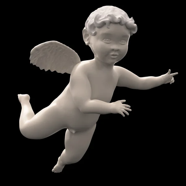 Tombul erkek çocuk kanatlı melek siyah izole mermer