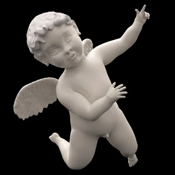 Tombul erkek çocuk kanatlı melek siyah izole mermer