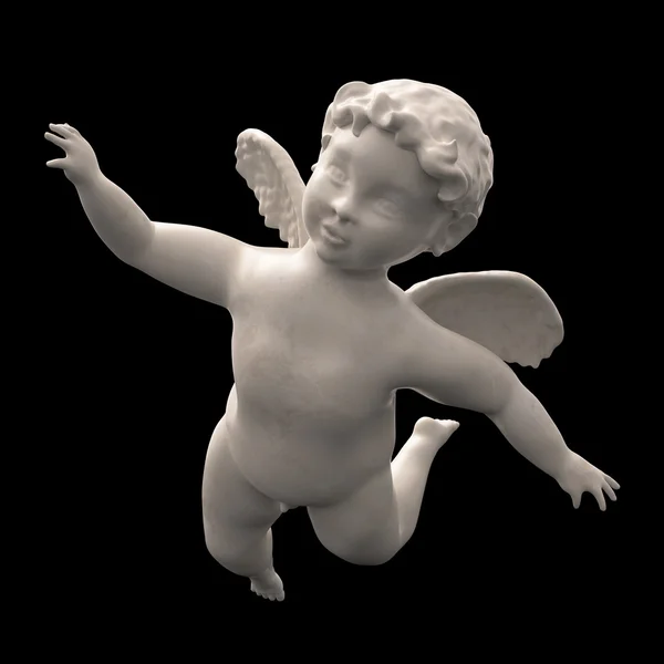 Marmo angelo paffuto maschio bambino alato isolato su nero — Foto Stock