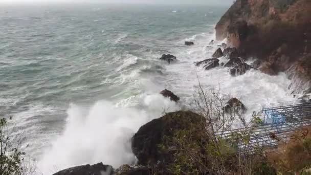 海岸で大きな波が打ち寄せる — ストック動画