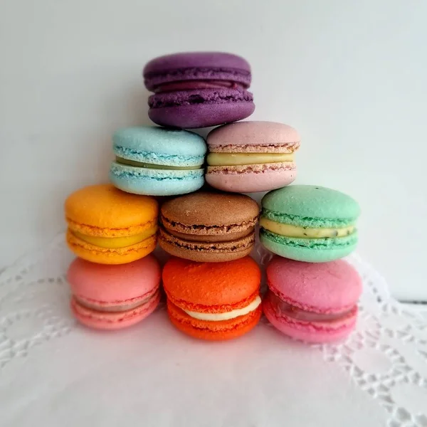 Sobremesa Macaroons Para Fundo Close — Fotografia de Stock