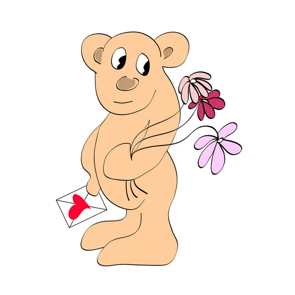 Bir kartı ve çiçekler ile ayı.