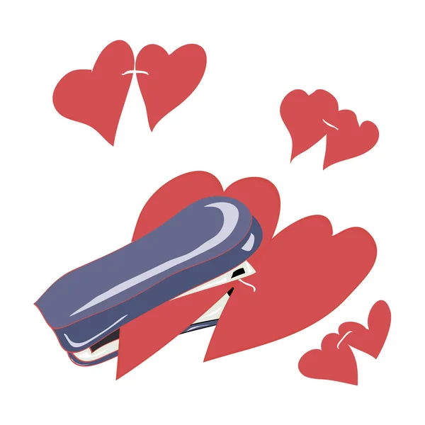 United stationery stapler hearts — Stock Vector