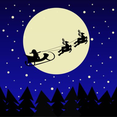 Noel Baba 'nın Ay' ın üzerindeki kızağı ile mutlu noel şablonları, basitçe vektör çizimi 