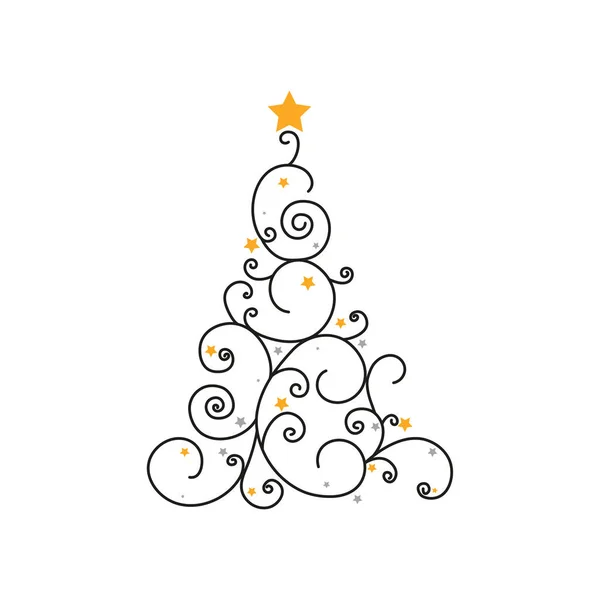 Curly Christmas Tree Stars White Background Vector Illustration — Stock Vector
