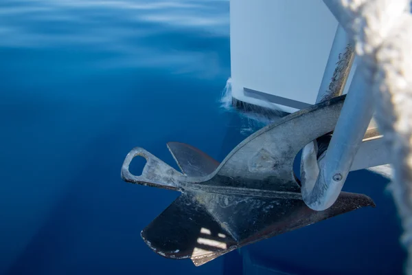 Close up of anchor of catamaran, sailboat. — Stock Photo, Image