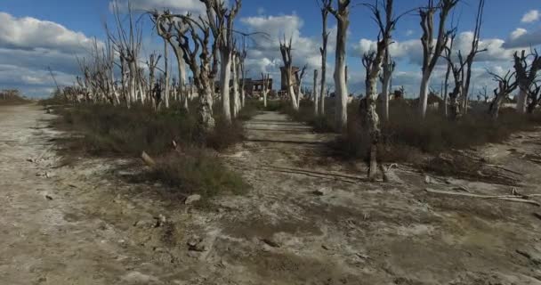 Drohnen-Szene der zerstörten Stadt durch Naturkatastrophe. — Stockvideo