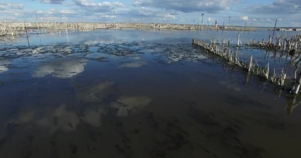 Scena aerea drone della città allagata. Epecuen. Disastri naturali . — Video Stock