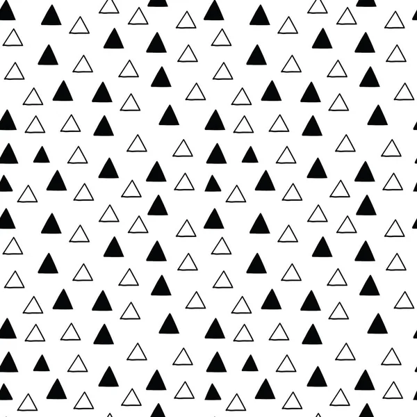 Egyszerű vektor ismétlődő minta fekete kézzel húzott háromszögek fehér háttér — Stock Vector