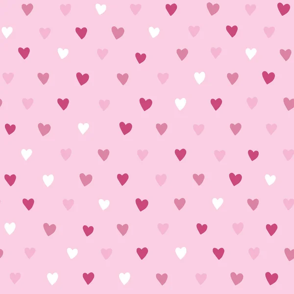 Patrón de repetición vectorial con pequeños corazones lindos en varios tonos de color rosa, alineados horizontalmente — Vector de stock