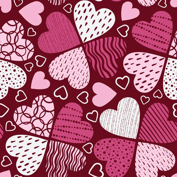 Patrón de repetición vectorial con corazones texturizados en tonos de rosa. — Vector de stock