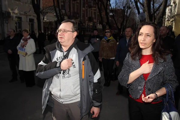 #Manifestación de FreeSavchenko frente al consulado ruso en Járkov. Ucrania. marzo 9, 2016 . —  Fotos de Stock